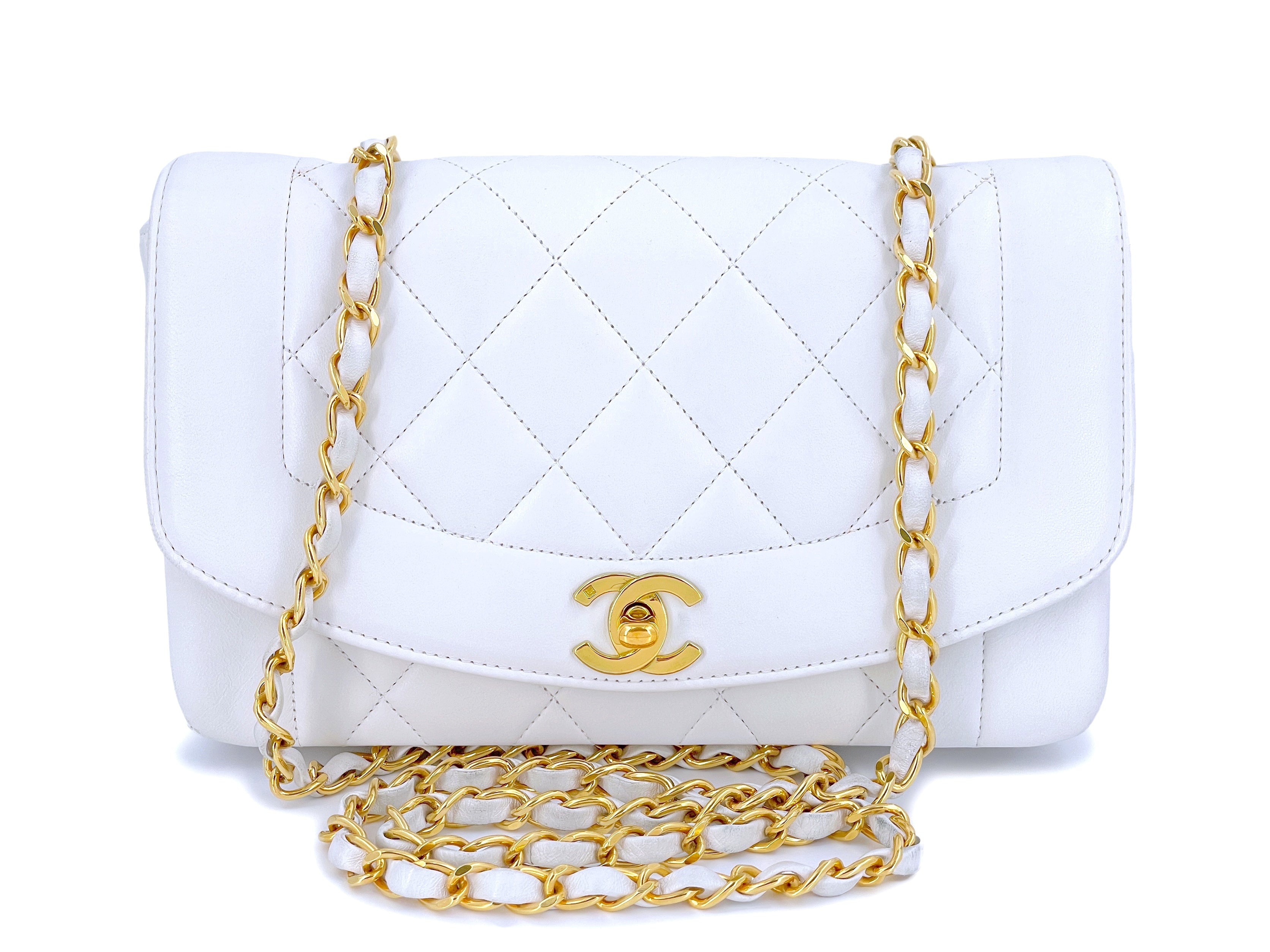 Chanel Vintage White Lambskin Leather Strap Small Classic Flap Bag 24k GHW