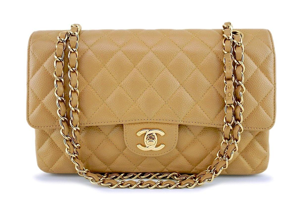 CHANEL Classic Lambskin Quilted Medium Double Flap Bag Beige, 24K Gold  Hardware