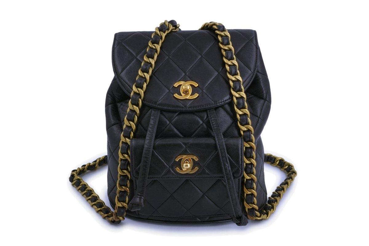 100% AUTH CHANEL CC LOGO BLACK QUILTED AGED CALFSKIN DUMA BACKPACK GOLD HW  BNWT