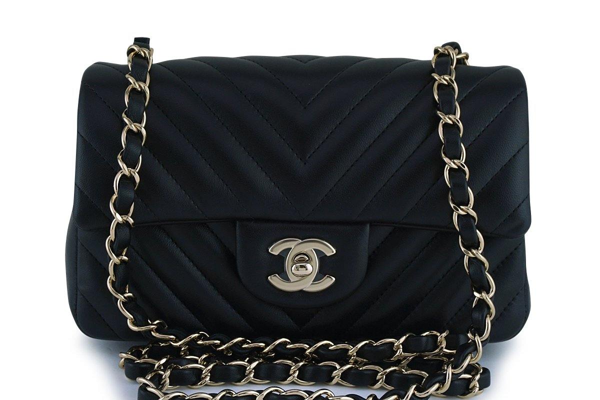 Chanel chevron mini rectangular bag black caviar