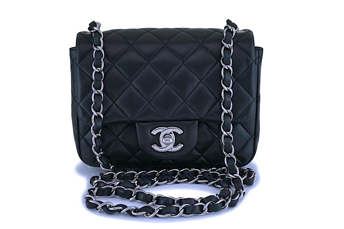 Chanel Mini Square Small Chain Shoulder Bag Crossbody Black Quilt F77