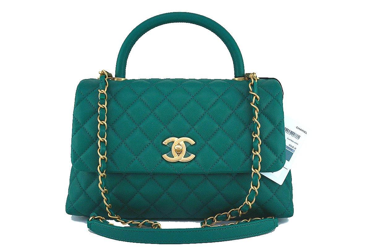 NWT 17S Chanel Emerald Green Caviar Coco Handle Shoulder Flap Kelly ...