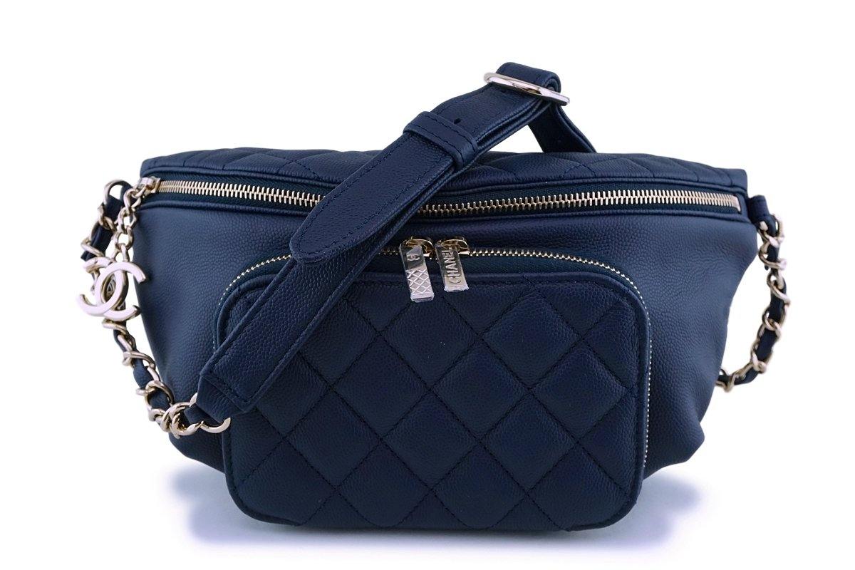 Chanel Business Affinity Waist Bag Quilted Caviar Medium Blue 2201171