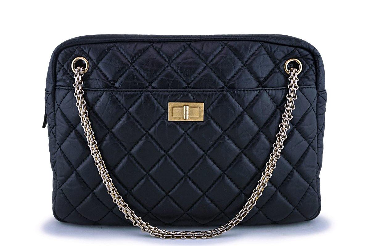 Chanel Black Aged Calfskin Classic Reissue Camera Case Bag