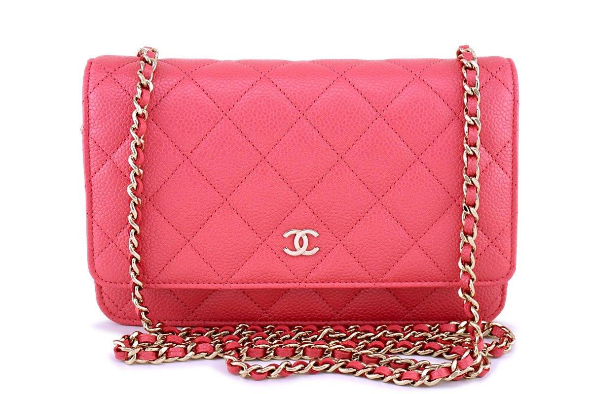 New 18S Chanel Pink Caviar Classic Quilted WOC Wallet on Chain Flap Ba ...