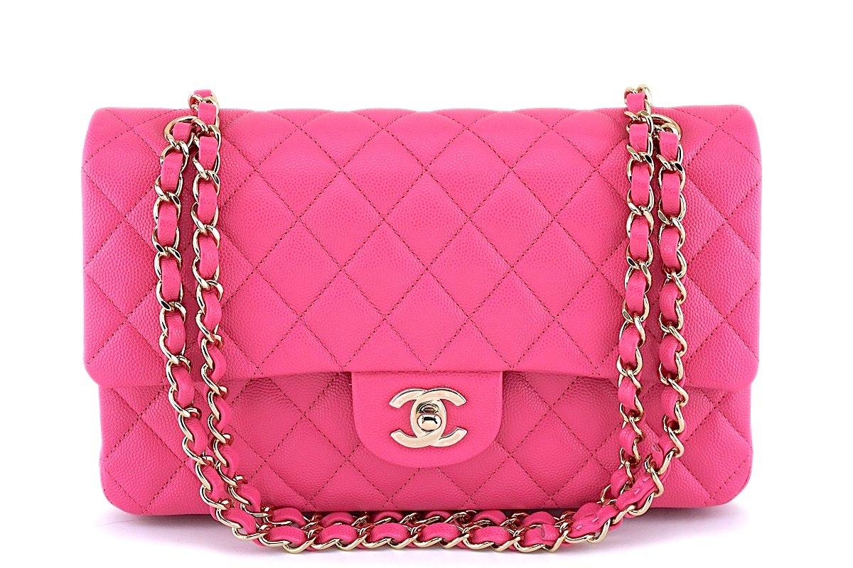 My Beautiful Chanel Classic Medium Double Flap in Pink with gold hardware  purse is for sale. Lambskin-vint…