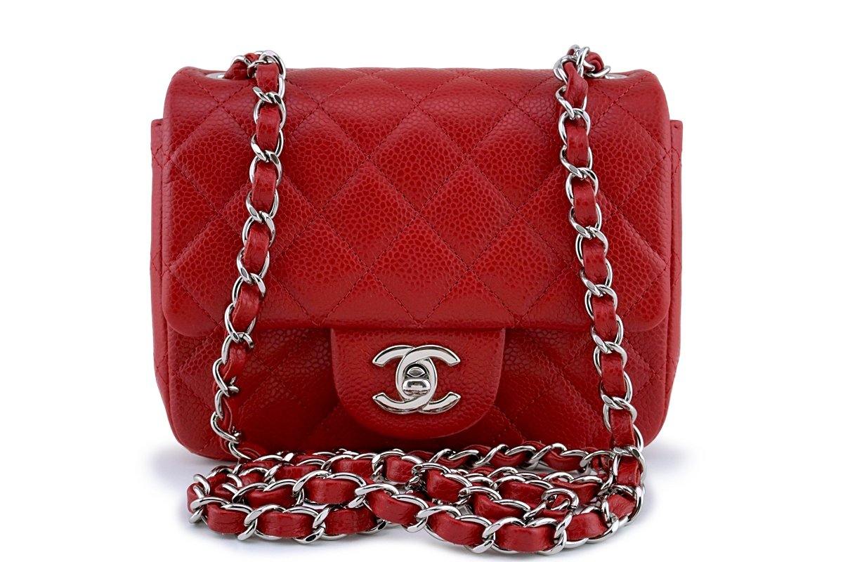 Chanel Red Caviar Classic Quilted Square Mini 2.55 Flap Bag SHW