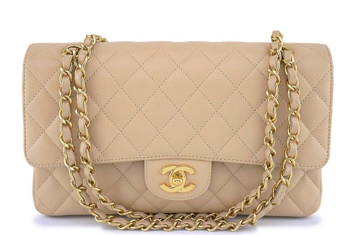 Chanel Classic Medium Double Flap Beige Clair Quilted Caviar with gold  hardware