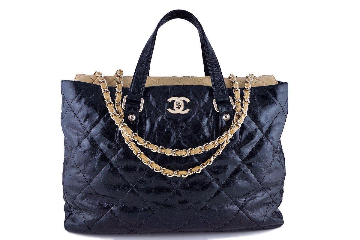 Chanel Large Black Beige Classic Portobello Executive Tote Bag