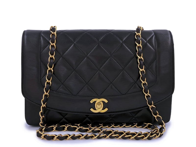 Chanel 1991 Vintage Black Classic Medium Diana Flap Bag 24k GHW Lambsk –  Boutique Patina