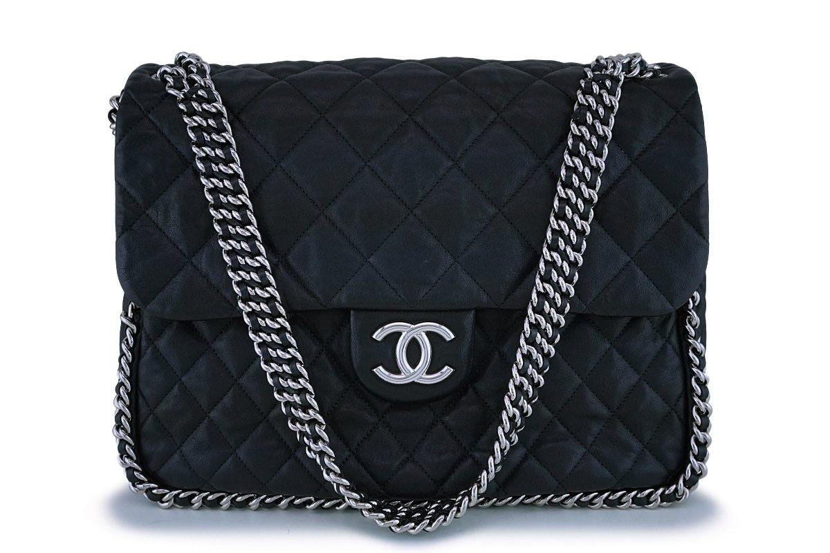 Chanel Black Calfskin Maxi Jumbo XL Luxe Chain Around Flap Bag SHW – Boutique  Patina