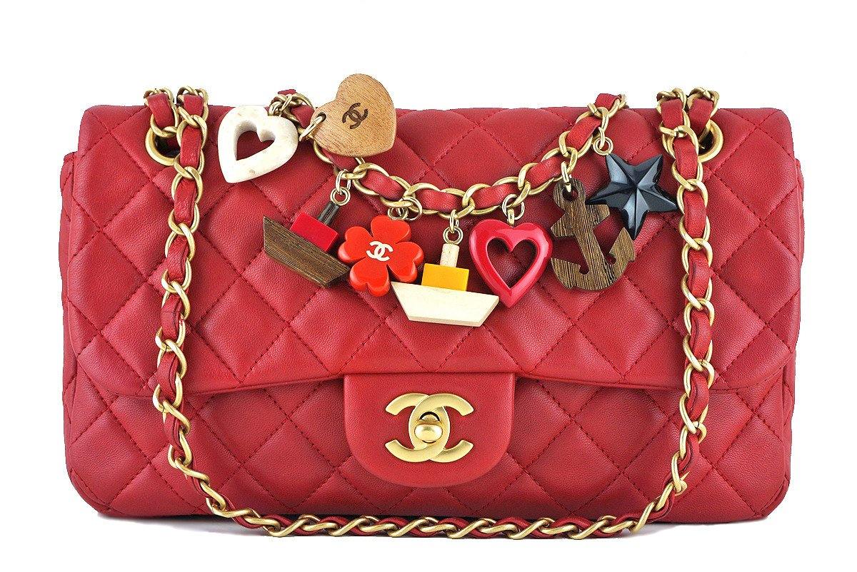 Chanel Red Marine Charms Medium Classic Lambskin Flap Bag