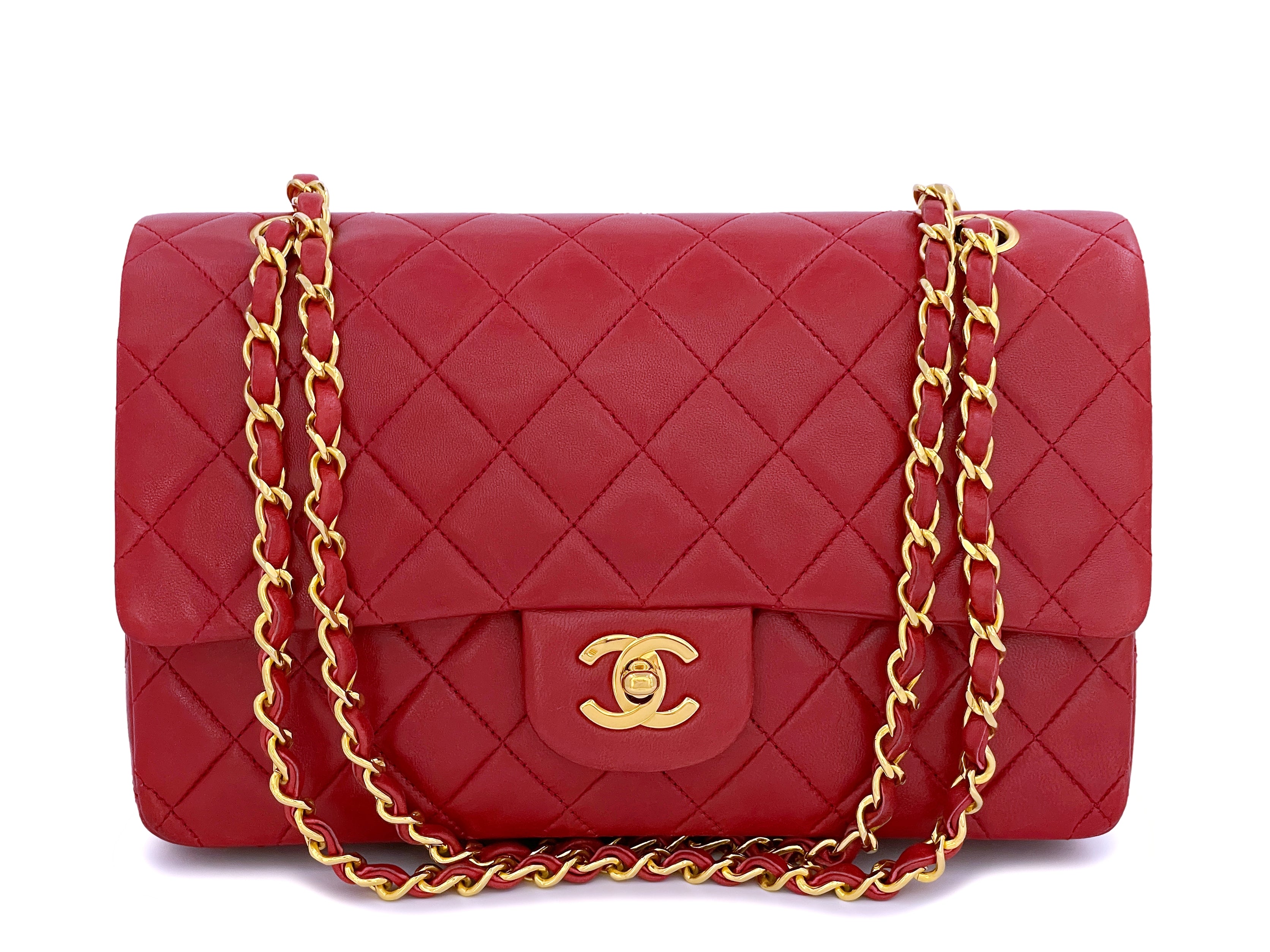 Chanel 1989 Vintage Red Medium Classic Flap Bag 24k GHW Lambskin ...