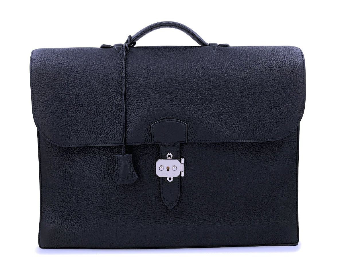 Hermes Parchemin Clemence Leather Sac a Depeche 27 Top Handle Bag