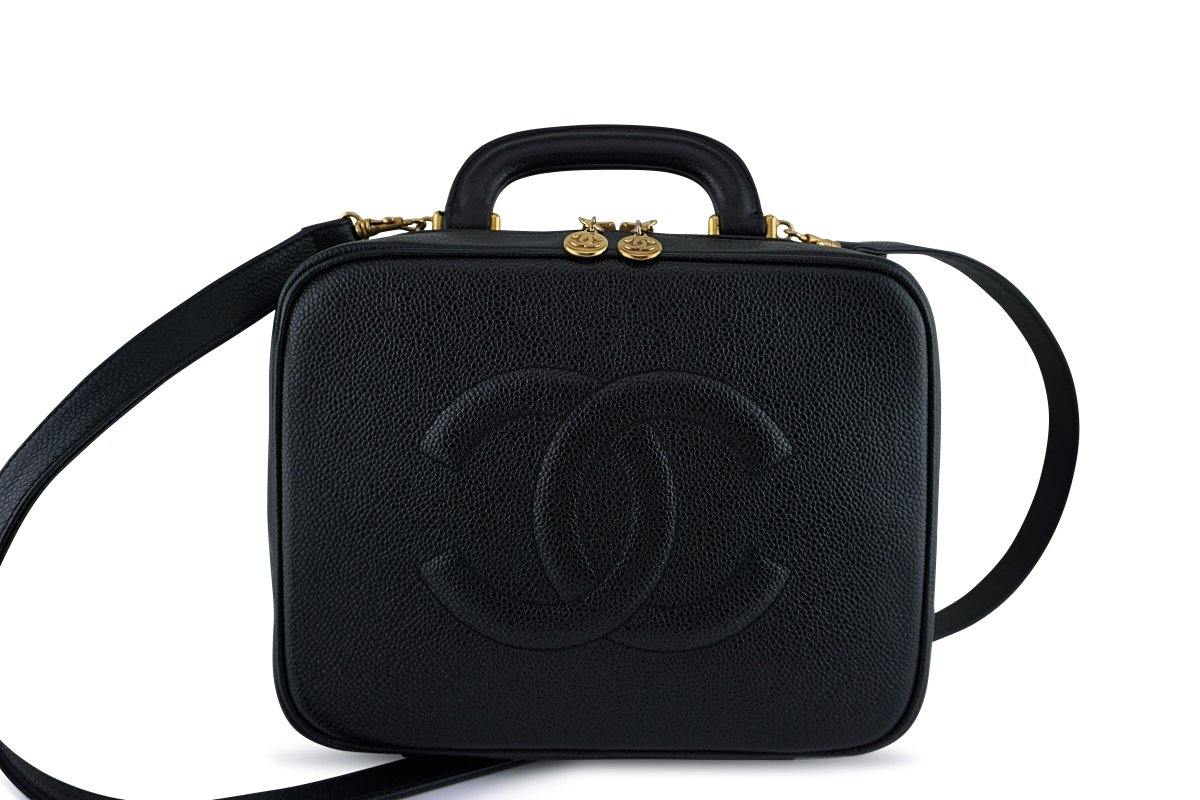Authentic CHANEL Black Lambskin Timeless Classic Tall Vanity Case Cosmetic  Bag