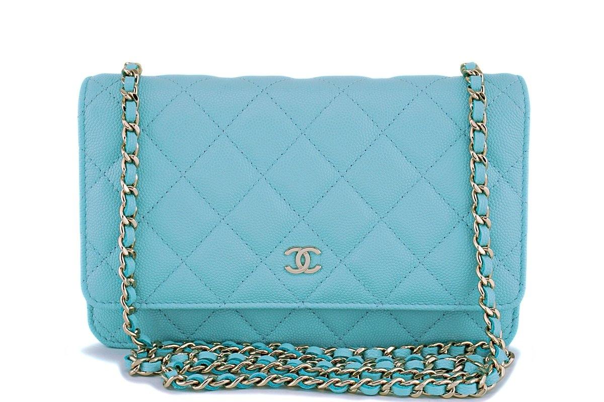 Chanel Trendy CC Quilted Wallet on Chain WOC Tiffany Blue Lambskin Gol –  Coco Approved Studio