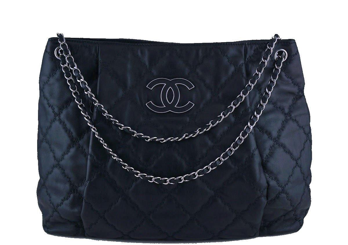 Chanel - Hampton Large Quilted Calfskin Chain Tote Black
