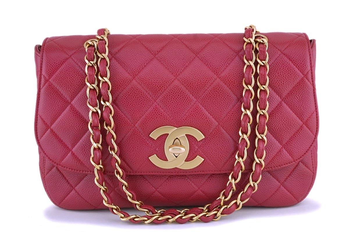 Rare Chanel Vintage Red Caviar Flap with Classic Jumbo CCs Bag GHW ...