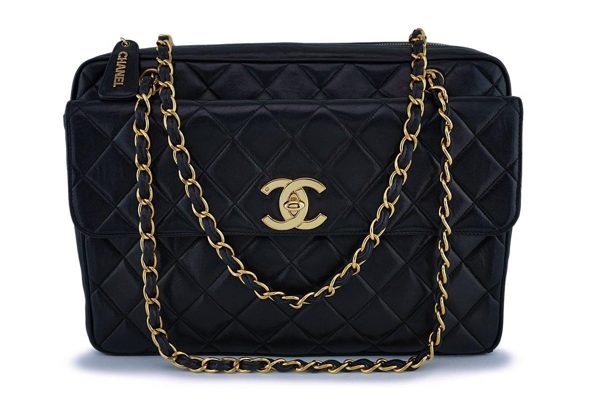 Chanel Vintage Black Lambskin Camera Flap Tote Bag GHW – Boutique