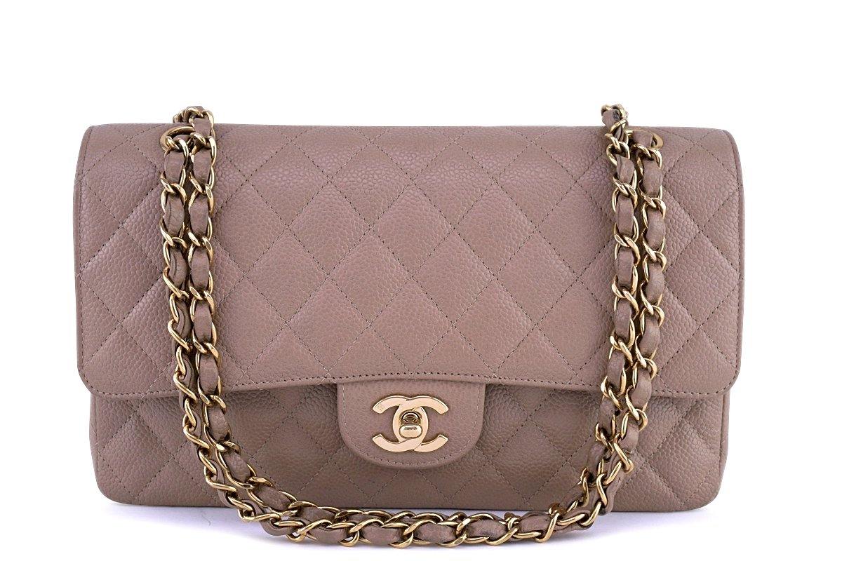 Chanel Taupe Beige Caviar Medium Classic 2.55 Double Flap Bag