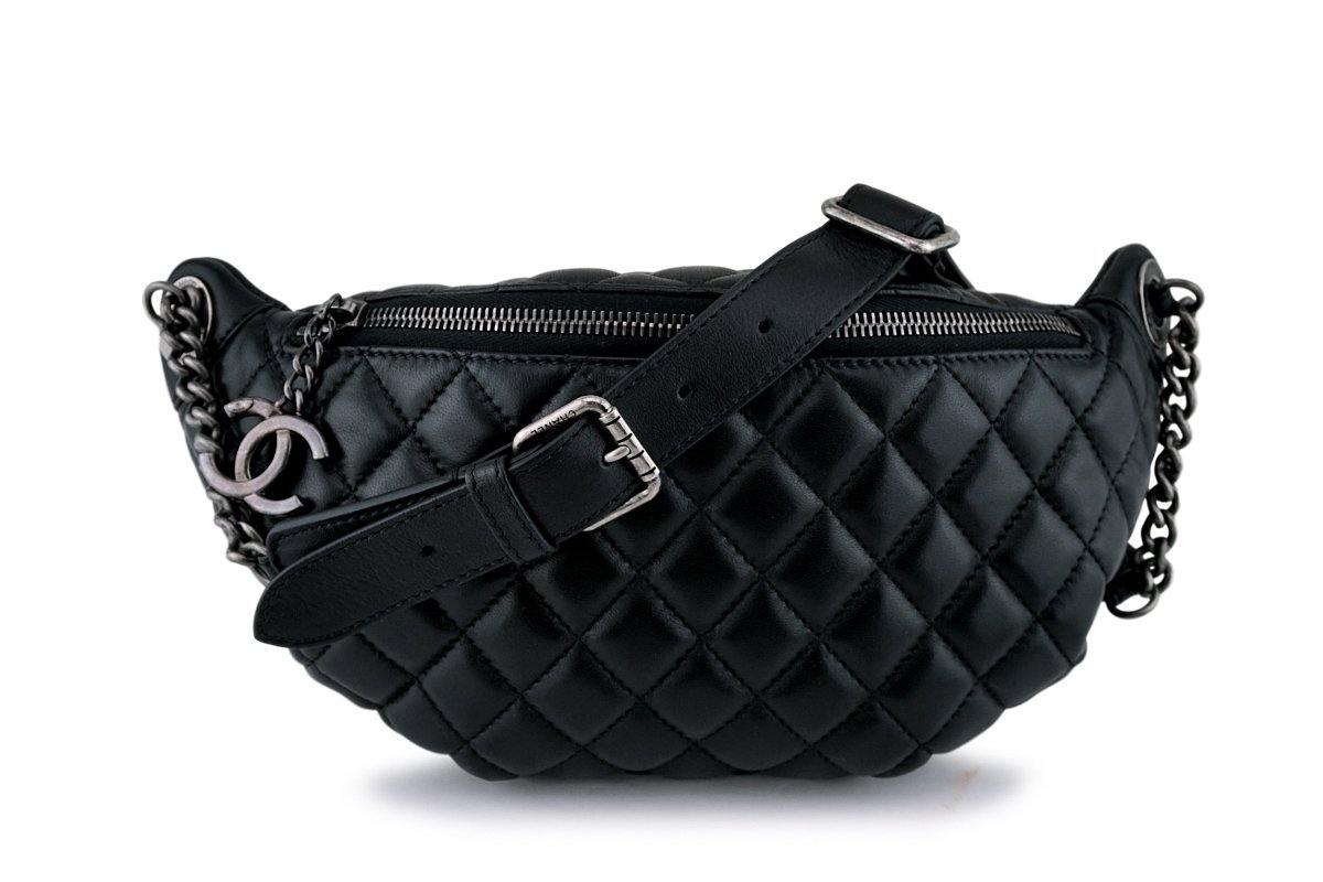 Chanel Black Lambskin Banane Fanny Pack Waist Bag RHW
