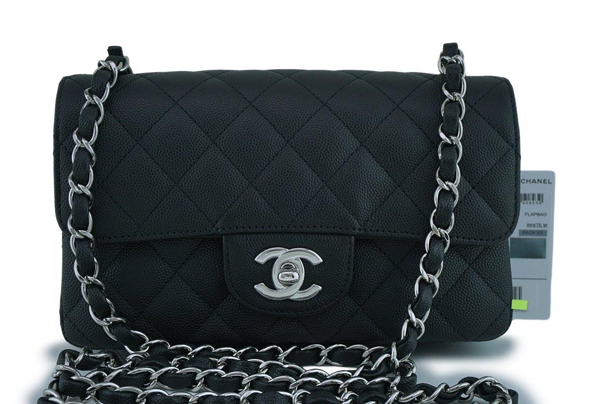 NWT 18C Chanel Black Classic Quilted Rectangular Mini Flap Bag SHW