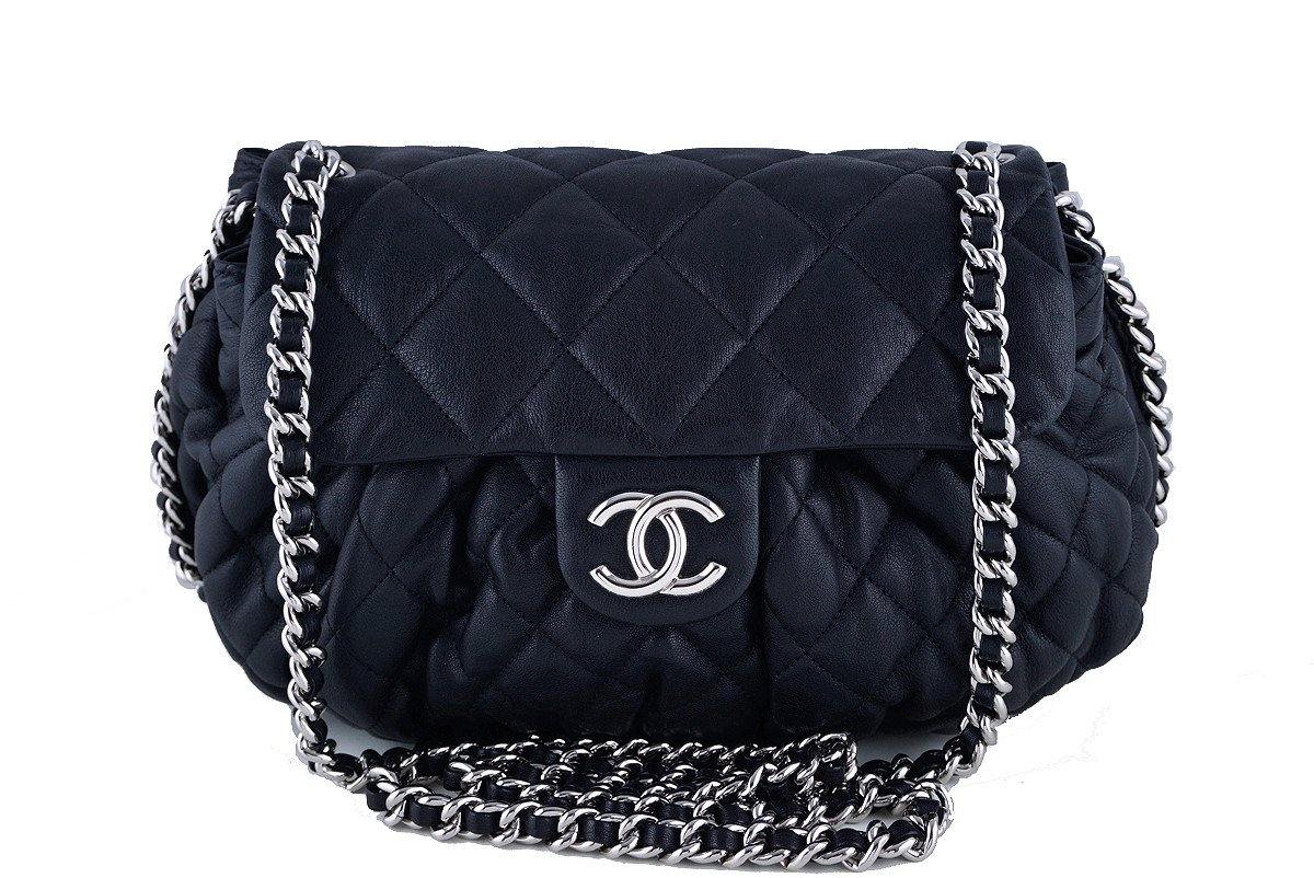 LIMITED EDITION- CHANEL CLASSIC FLAP BAG CROSSBODY BAG IN BLACK  LEATHER-100486