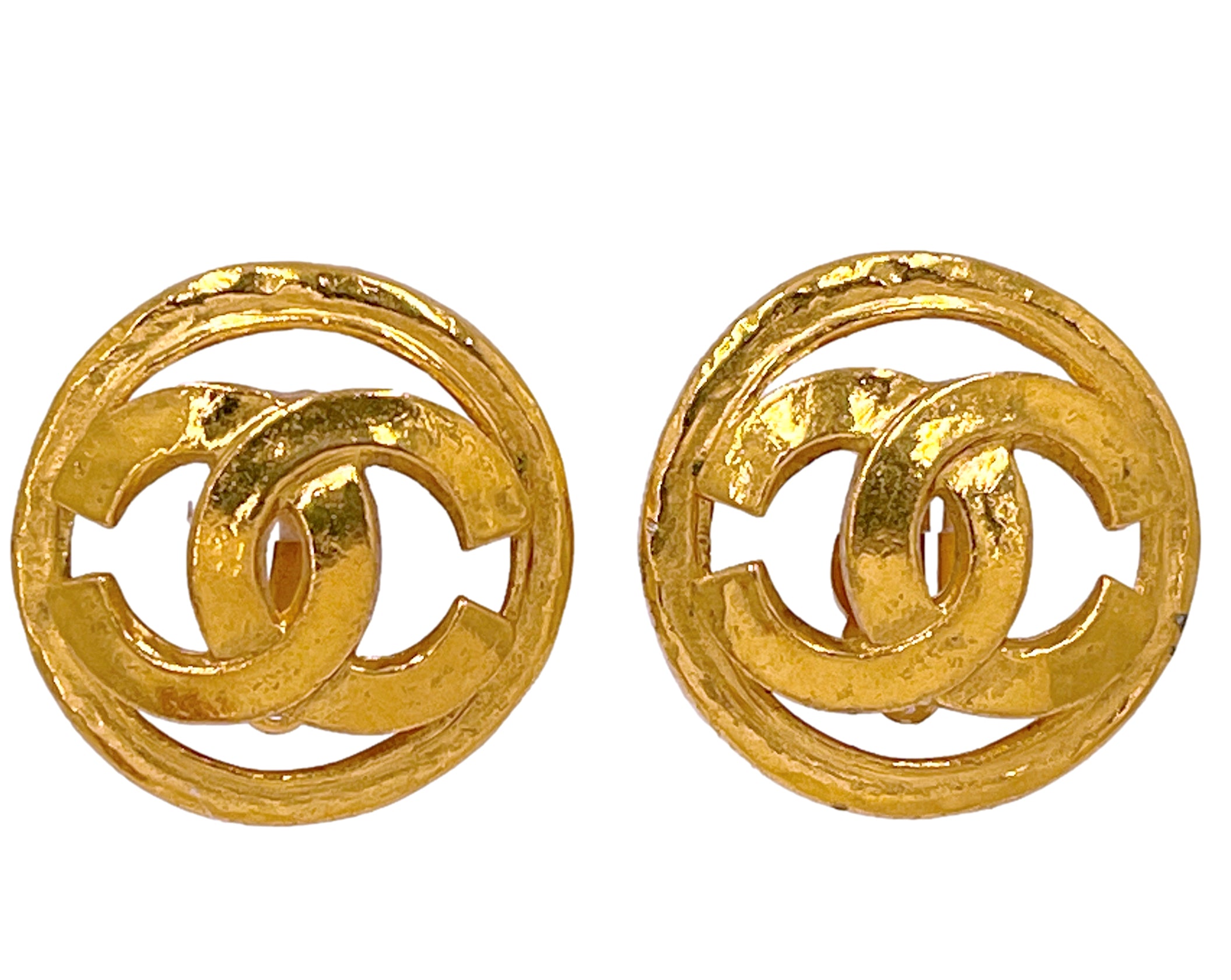 Chanel Vintage 94P Signature Circle CC Giant Gold Stud Earrings Large ...