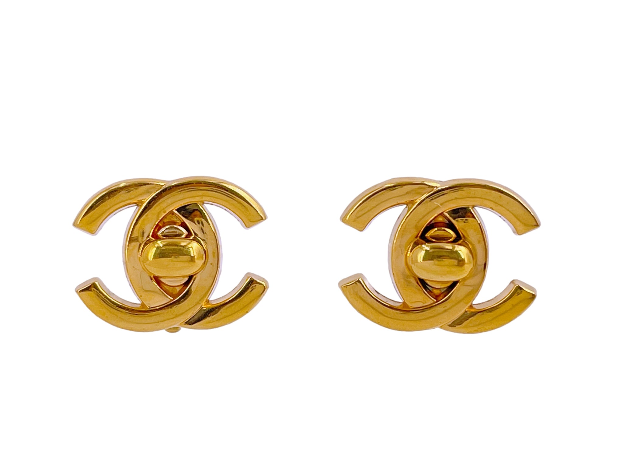 Chanel Turn Lock Earrings - 3 For Sale on 1stDibs  chanel cc turnlock  earrings, vintage chanel turnlock earrings, chanel gold vintage cc turn-lock  clip-on earrings