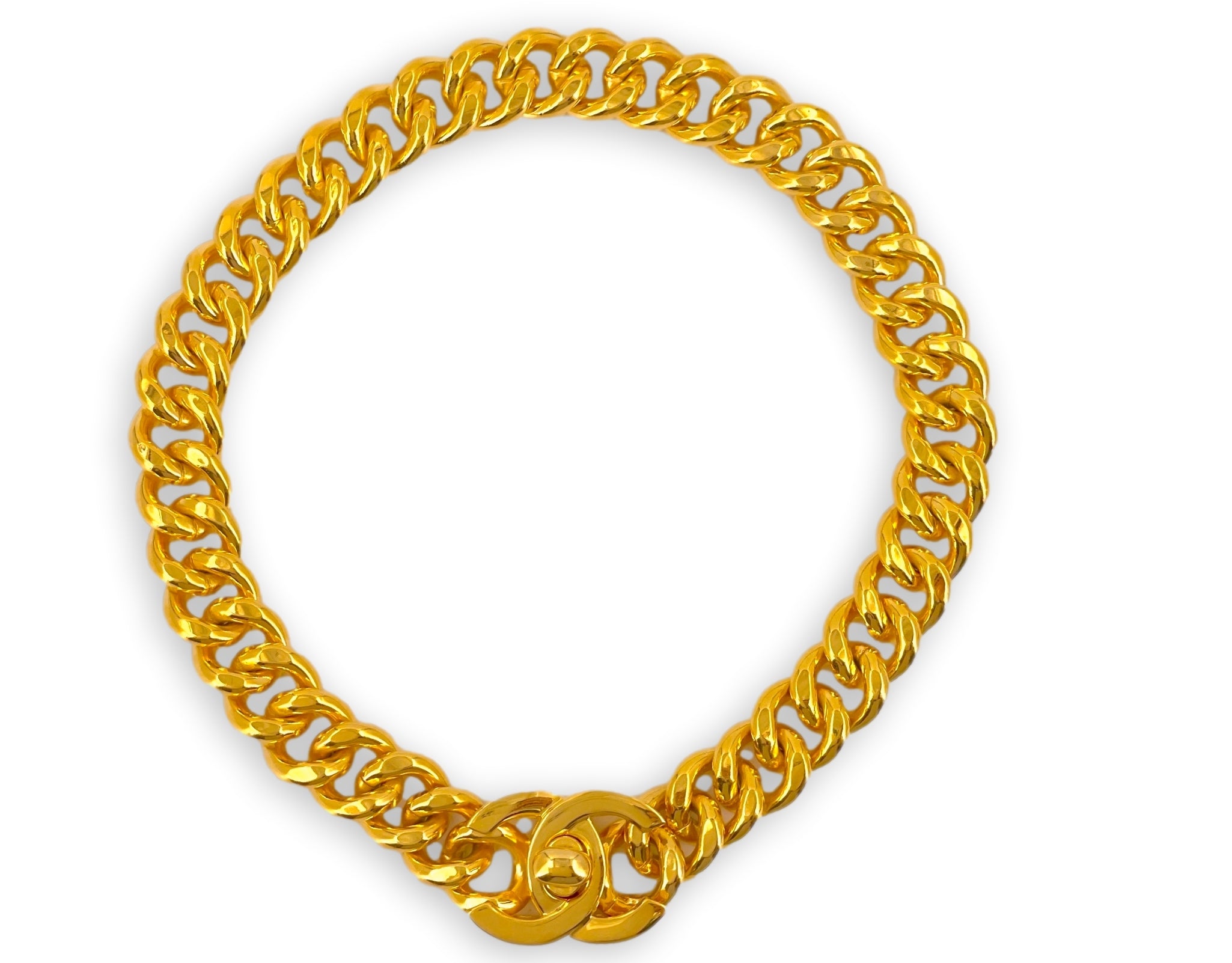 CHANEL Vintage CC Logo 24K Gold Plated Chunky Chain Necklace Belt Gold