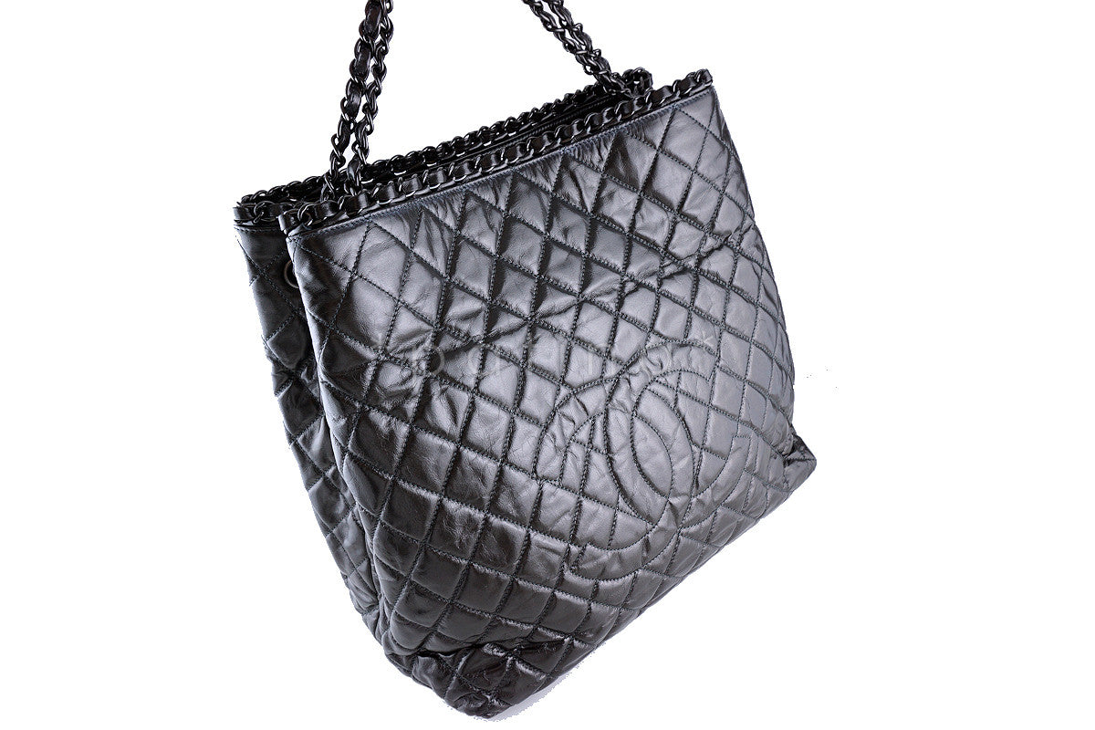 Chanel Black Glazed Chain Large Tote