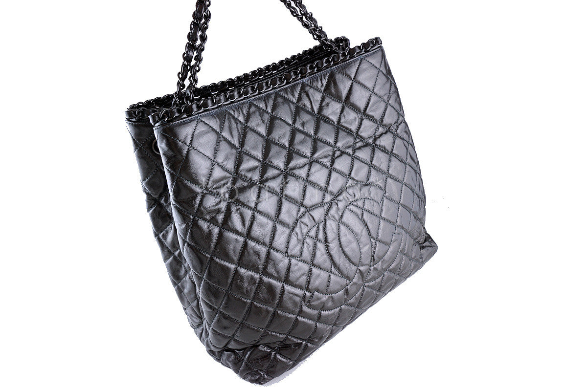 Chanel Black Glazed Chain Large Tote - Vintage Lux