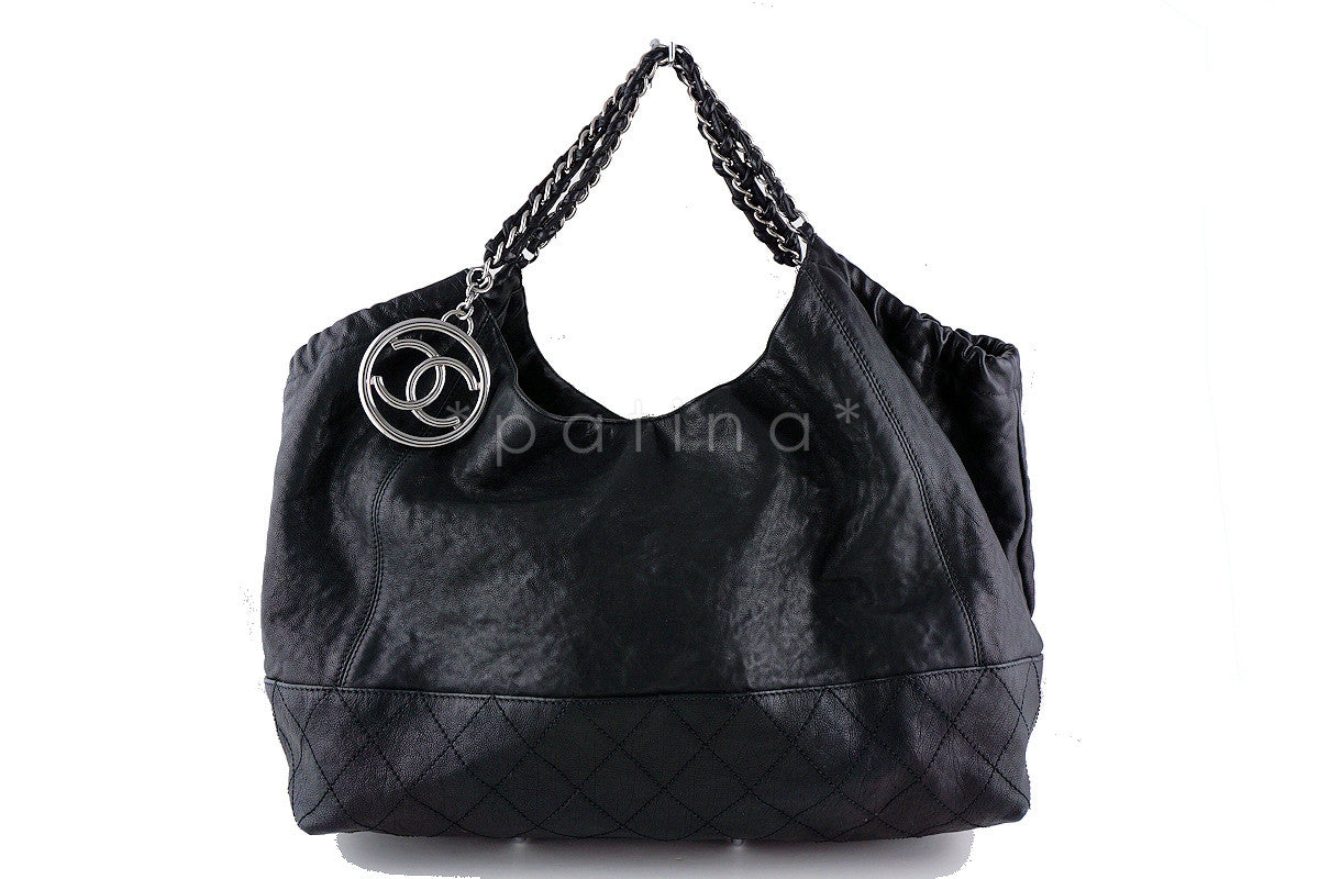 Chanel CC Charm black woven Caviar Leather Tote Bag