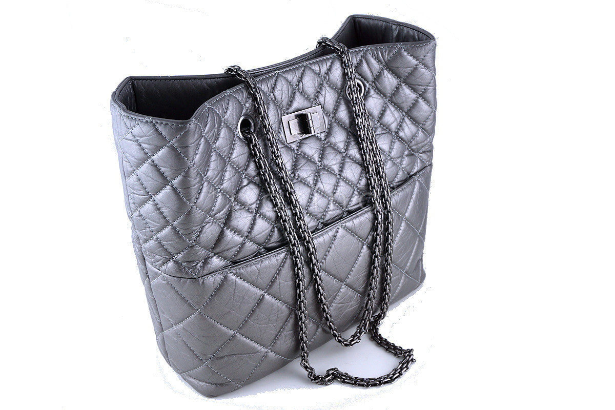 Chanel Silver Metal, Black Leather, And Imitation Pearl Classic
