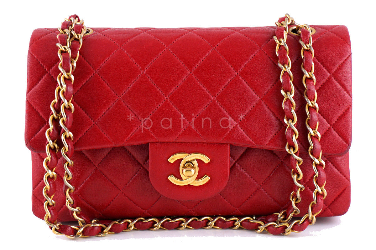 Chanel Red Lambskin Medium Small Classic 2 55 Double Flap Bag