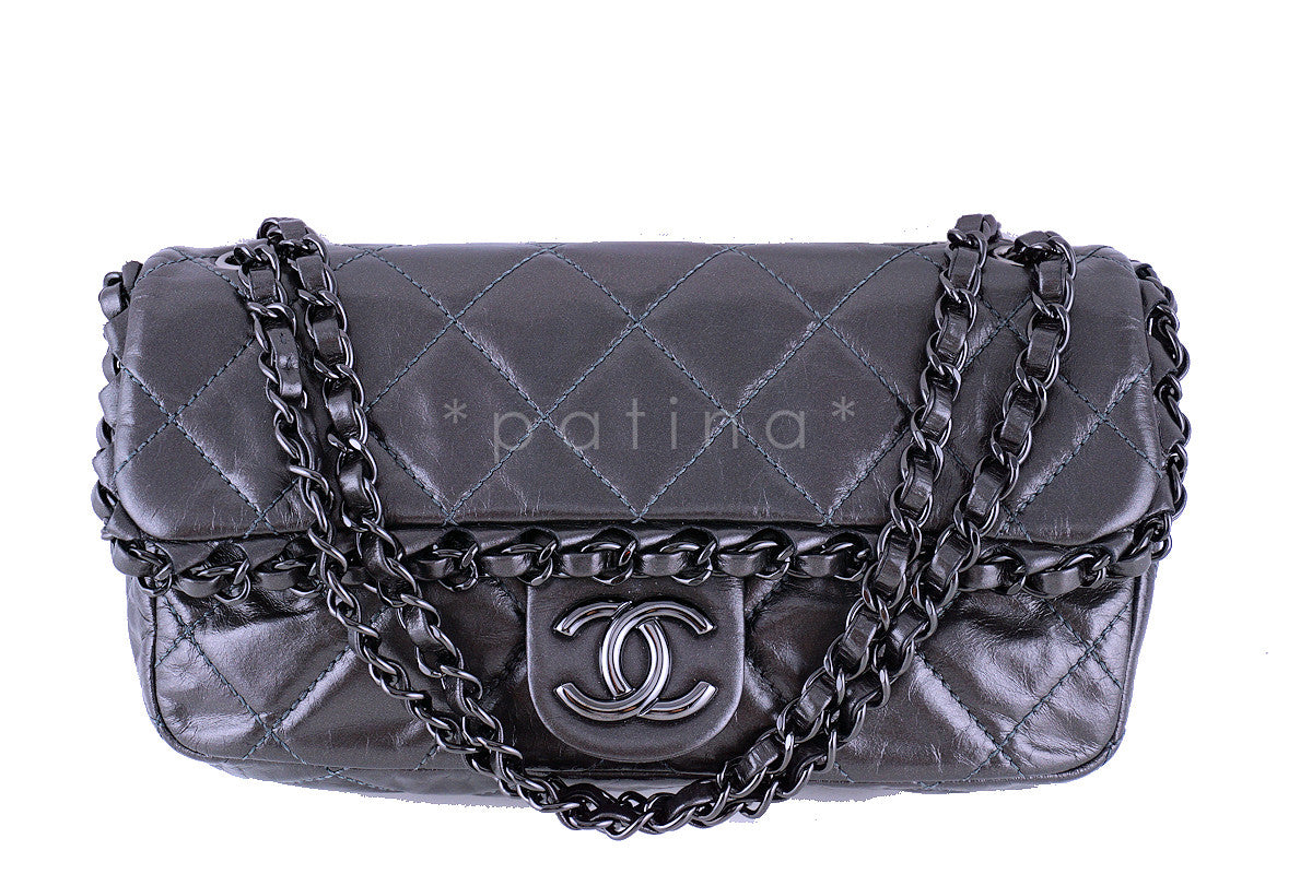 Chanel Dark Silver Chain Me Around 2.55 Medium Classic Flap Bag