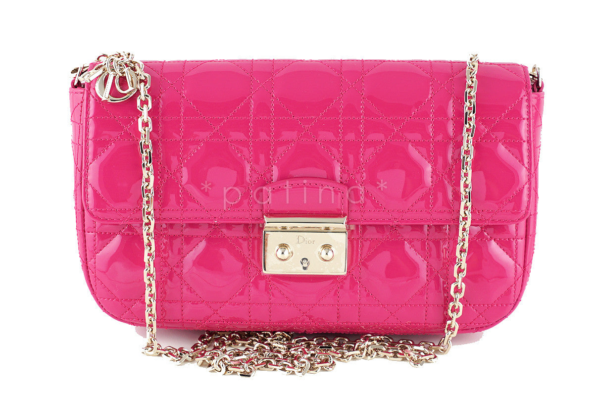 NEW Miss Dior Fucshia Pink Patent Promenade Pochette Christian D WOC B ...