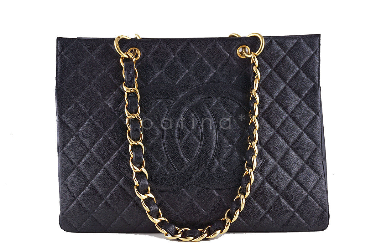 Rare Chanel Black Vintage Classic Grand Shopper Tote GST Chunky Chain ...