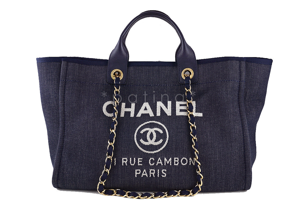 Chanel Dark Blue Deauville GM Denim TwoWay Beach Tote Bag