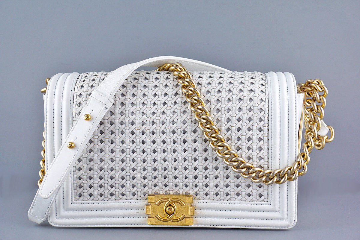 Chanel White Le Boy Gold-trimmed Rattan Flap Bag – Boutique Patina