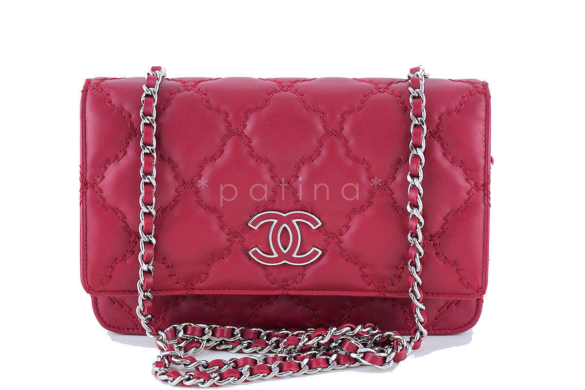 CHANEL Lambskin Quilted Boy Wallet On Chain WOC Red 627514