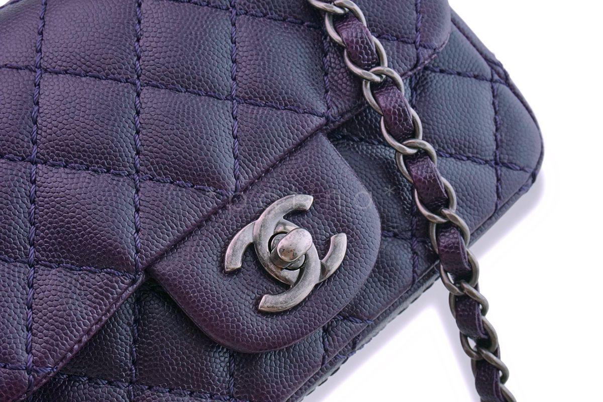 Chanel Purple Caviar Square Mini Classic Flap Bag RHW