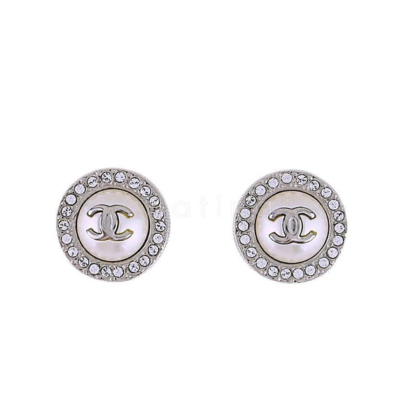 NIB Chanel Classic Pearl Crystal Stud Earrings SHW – Patina