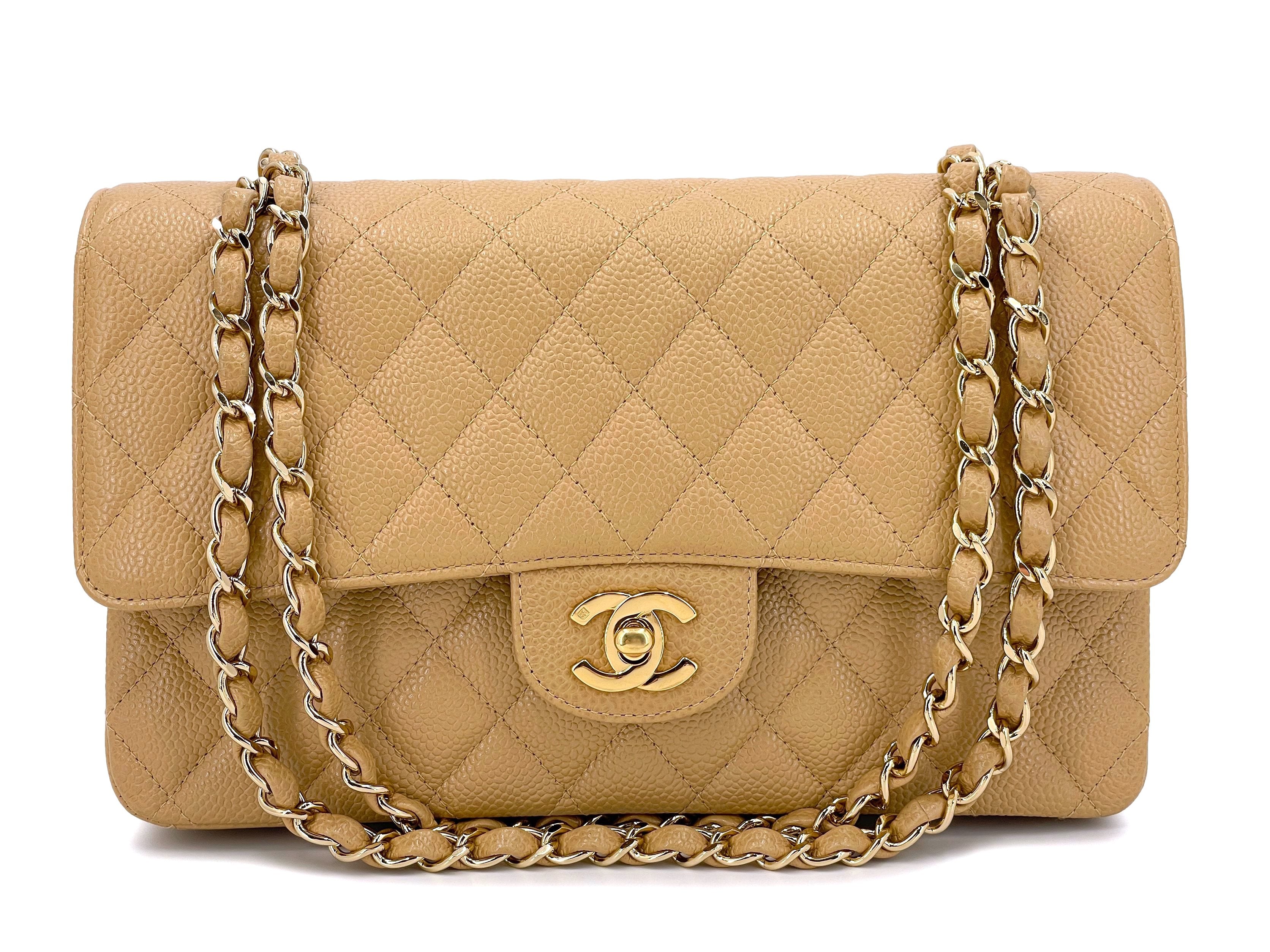 Chanel Vintage Cream Caviar Leather Chain Pouch