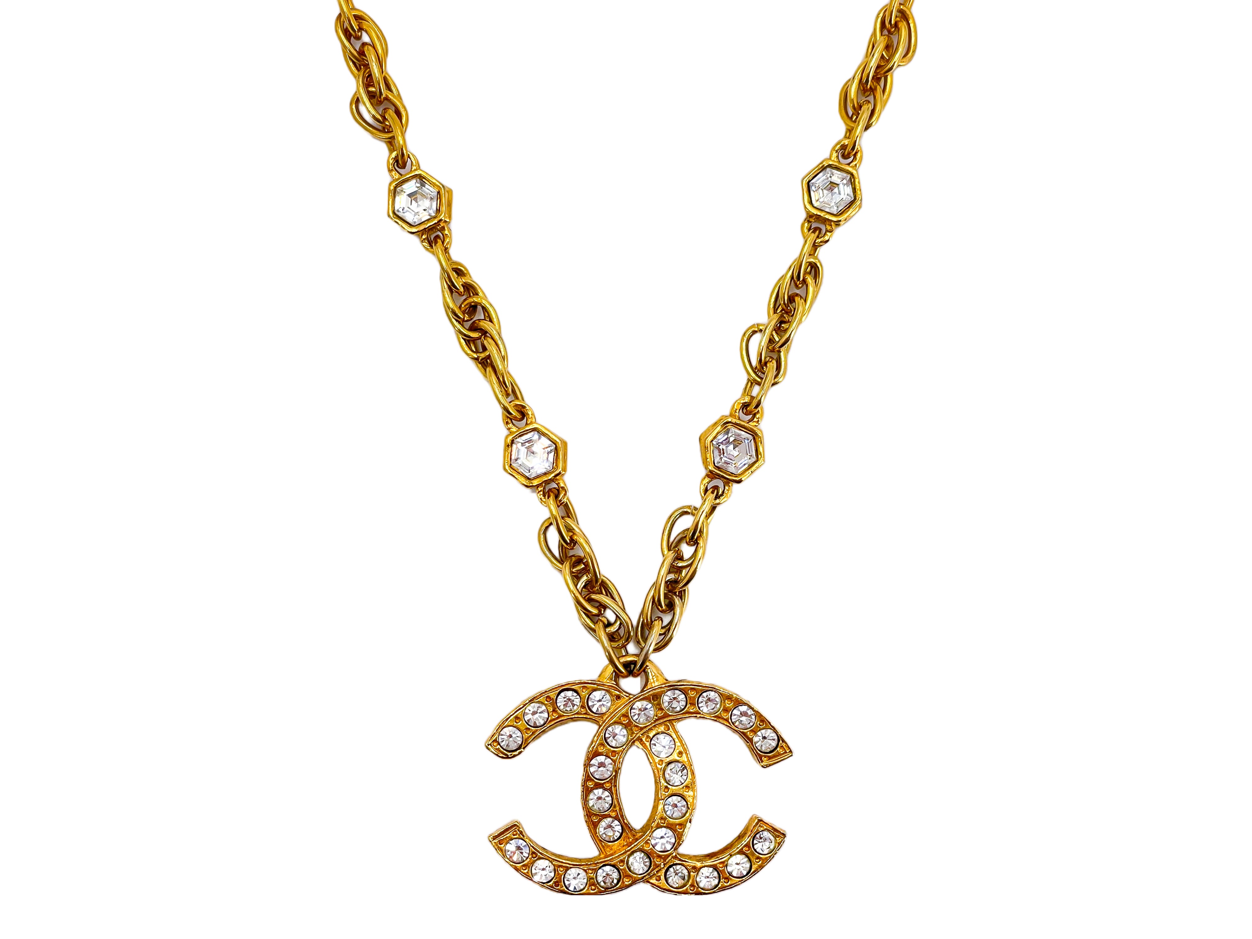 CHANEL, Jewelry, Chanel Gold Tone Crystal Big Cc Logo Brooch