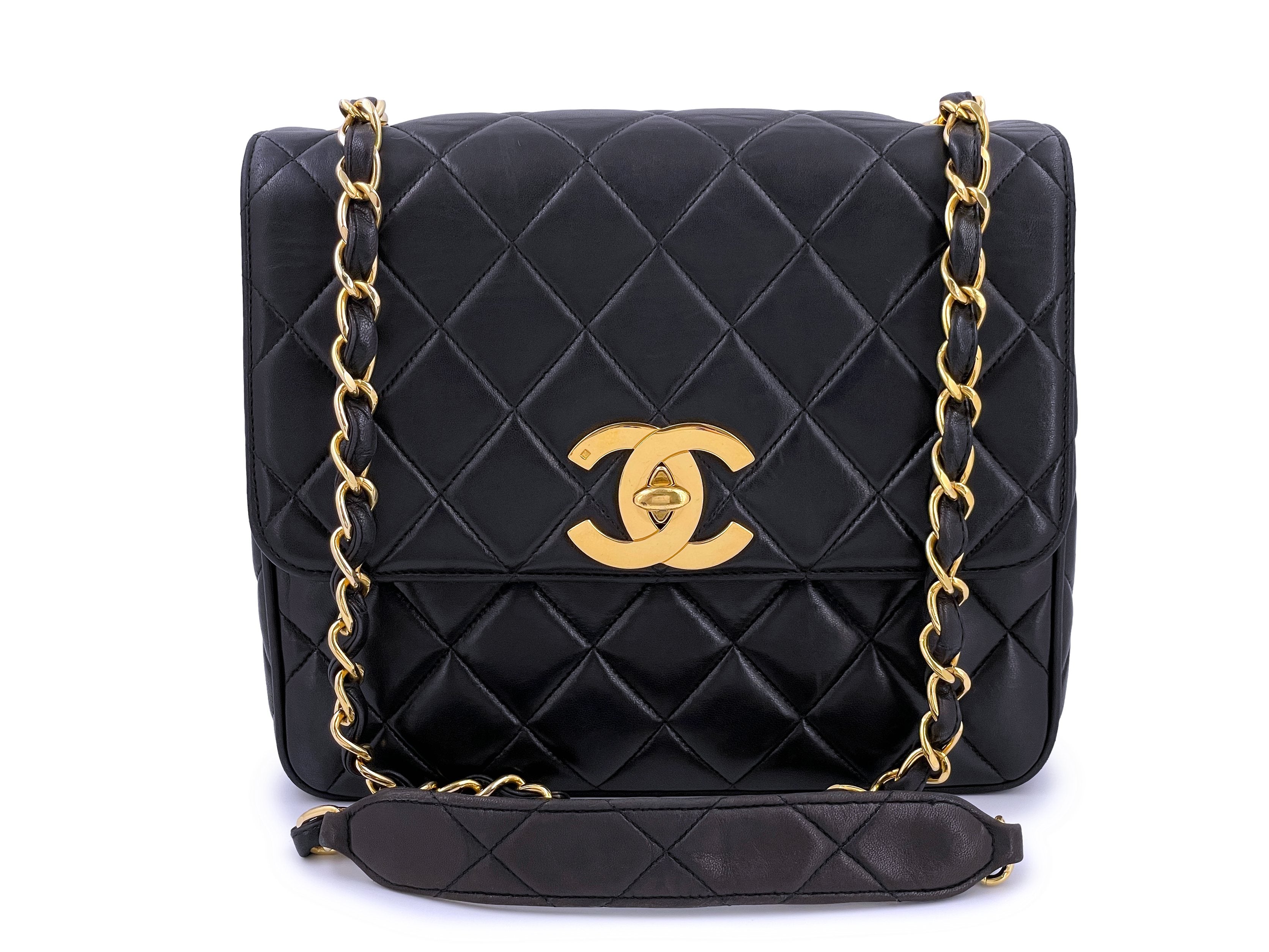 CHANEL CLASSIC VINTAGE BLACK LAMBSKIN LEATHER BIG CC 2 WAY 24K CHAIN TOTE  BAG