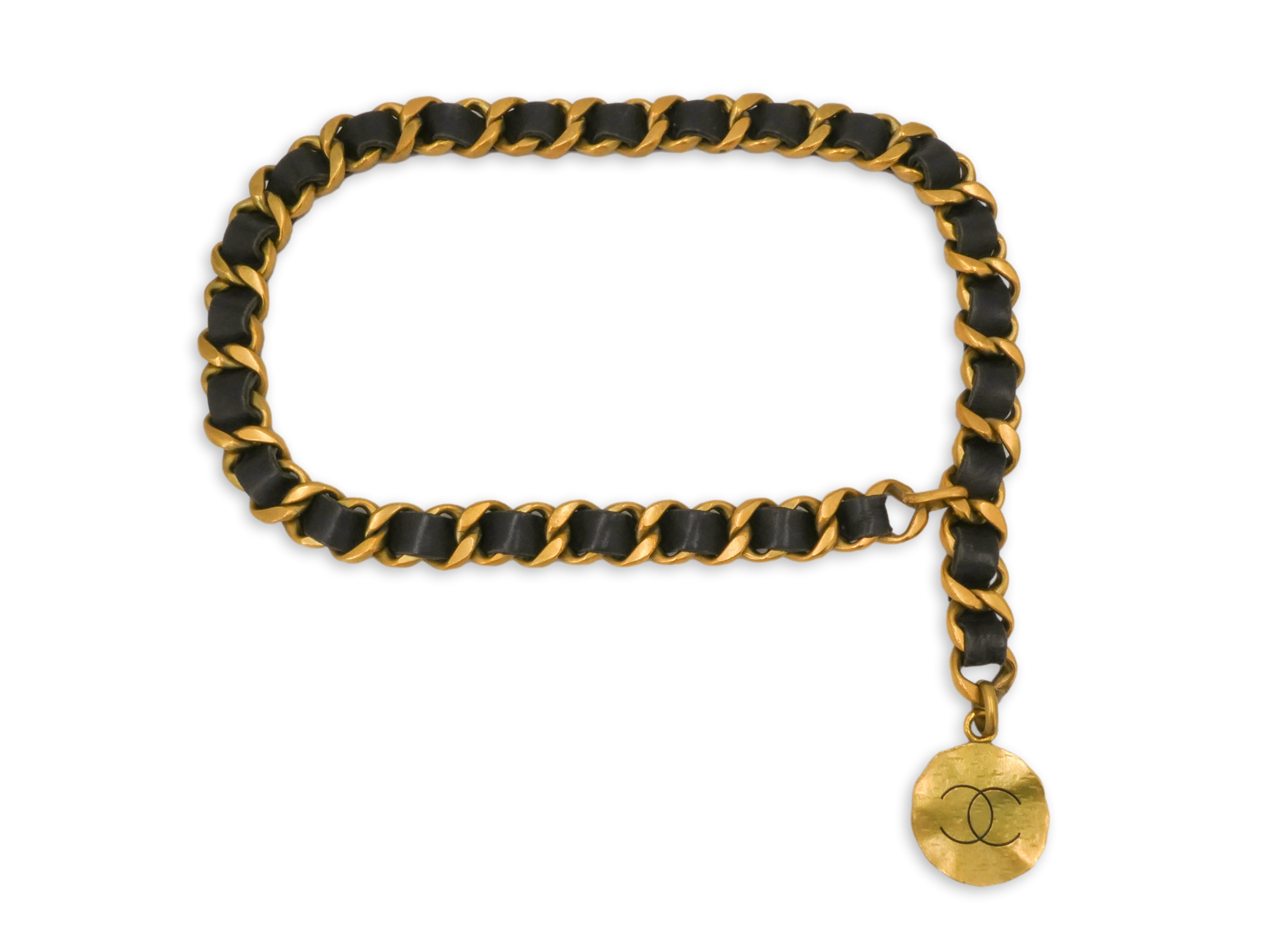 CHANEL CC Gold Plated Chain Black Leather Medallion Belt