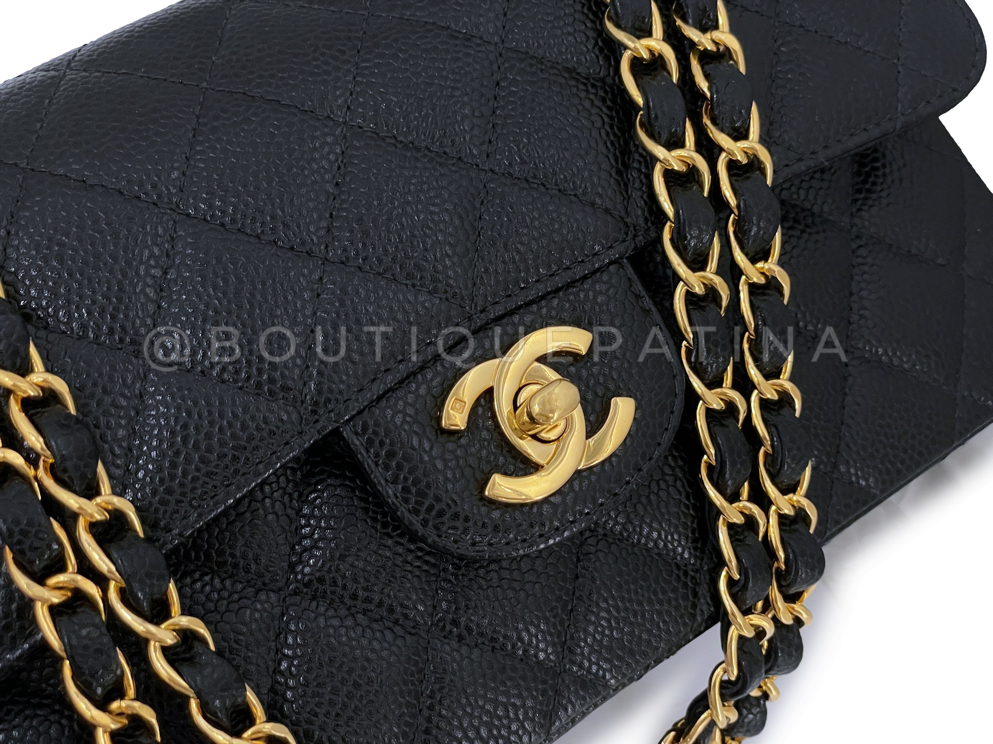 Chanel Vintage Black Caviar Small Classic Double Flap Bag 24k Ghw