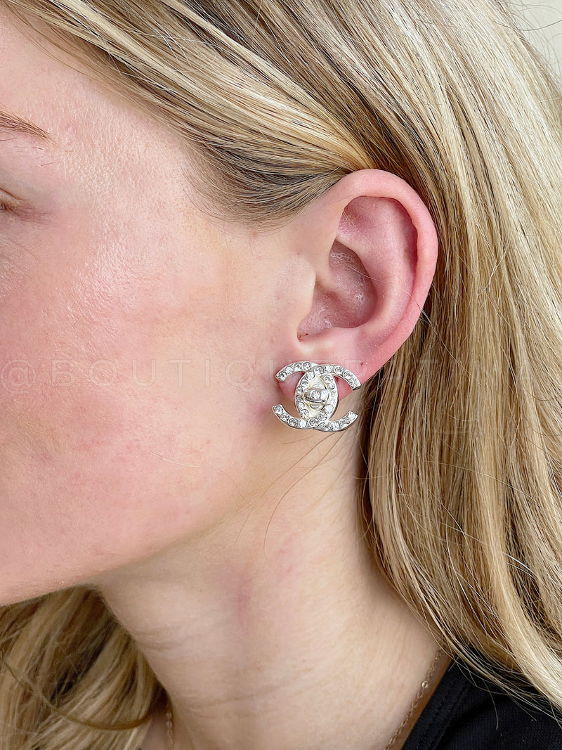 Stud earrings  Metal  strass silver  crystal  Fashion  CHANEL