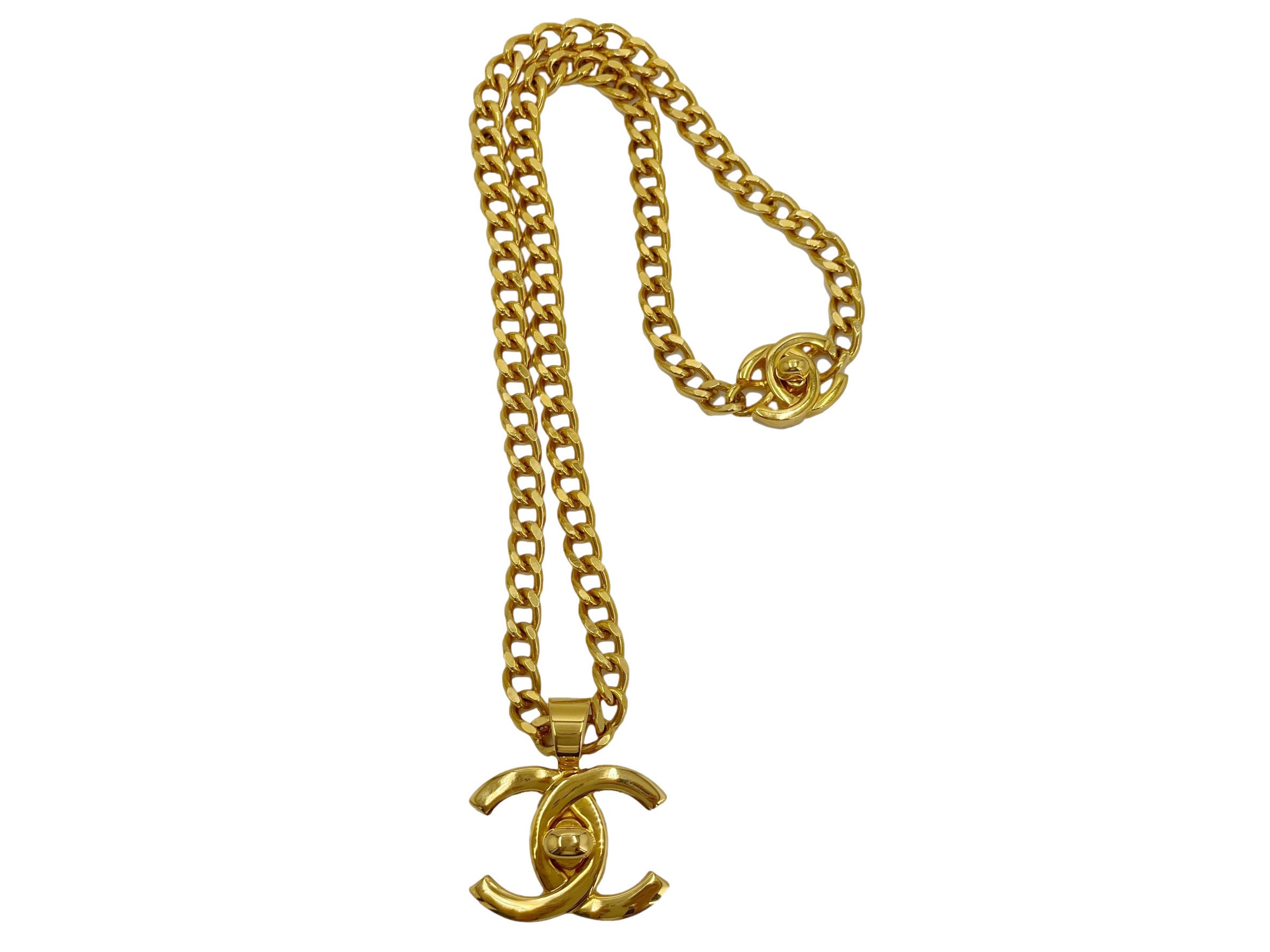 CHANEL CC Gold Metal Turnlock Pin Brooch For Sale at 1stDibs